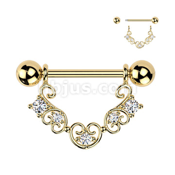 316L Surgical Steel 316L Nipple Barbell With Heart Filigree & Multi... - Image 3