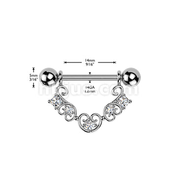 316L Surgical Steel 316L Nipple Barbell With Heart Filigree & Multi... - Image 4