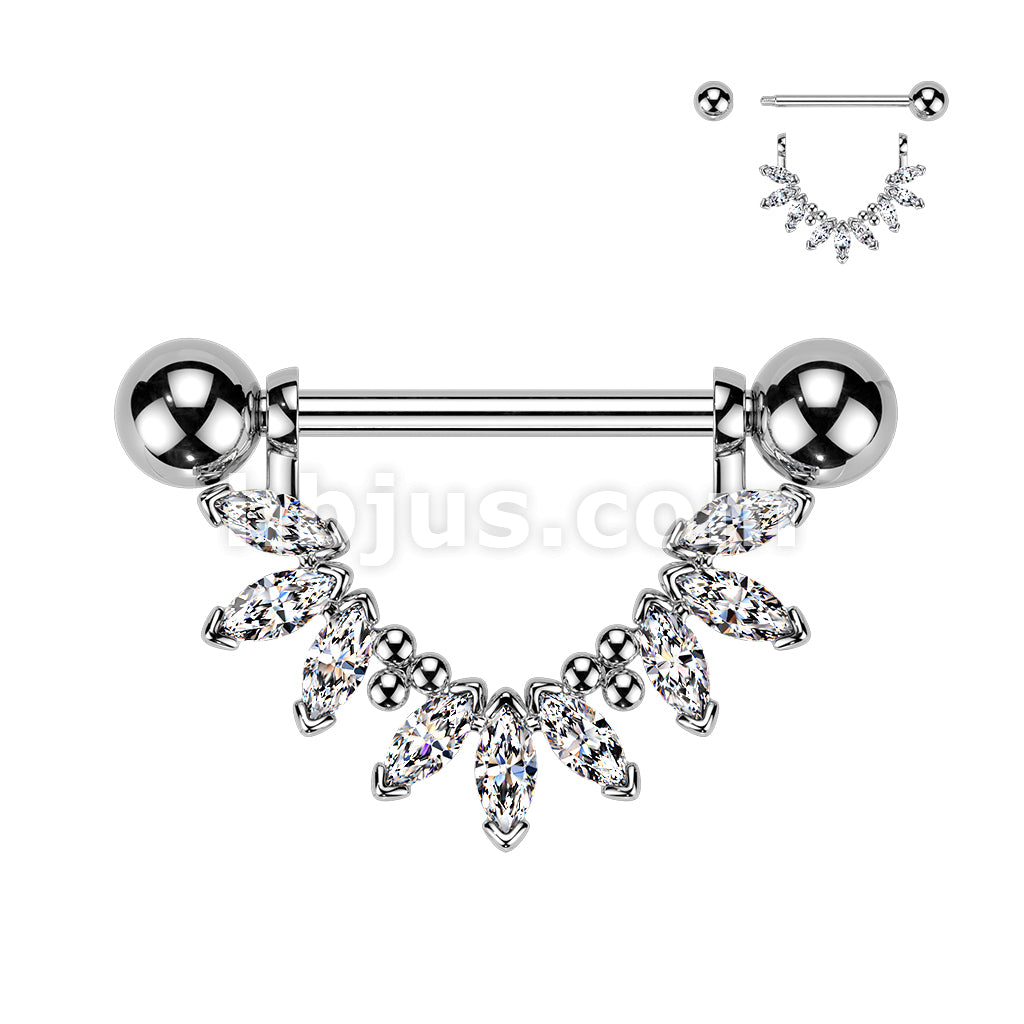316L Surgical Steel 316L Nipple Barbell With Marquise CZ Fan Dangle - Image 2