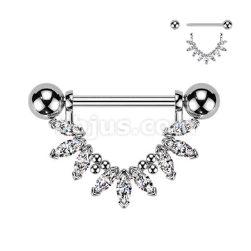 316L Surgical Steel 316L Nipple Barbell With Marquise CZ Fan Dangle - Image 2