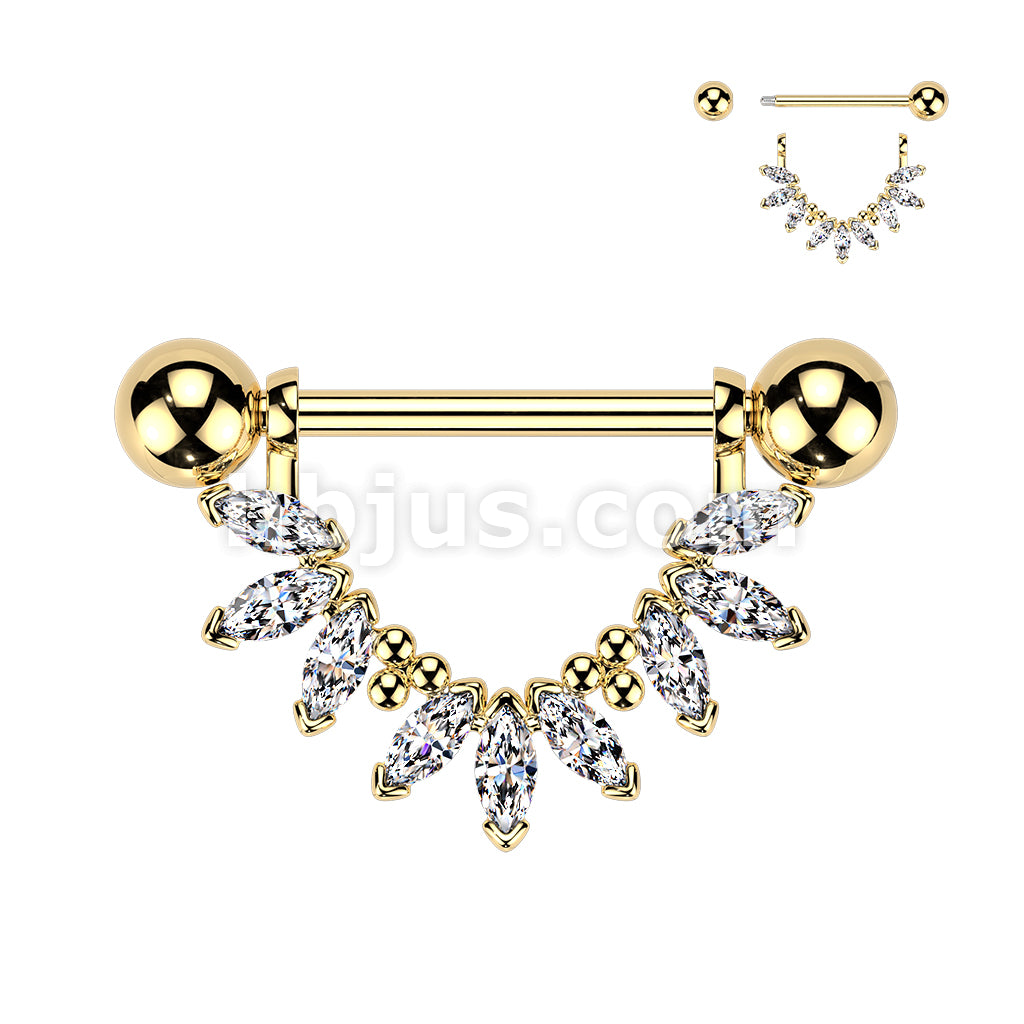 316L Surgical Steel 316L Nipple Barbell With Marquise CZ Fan Dangle - Image 3
