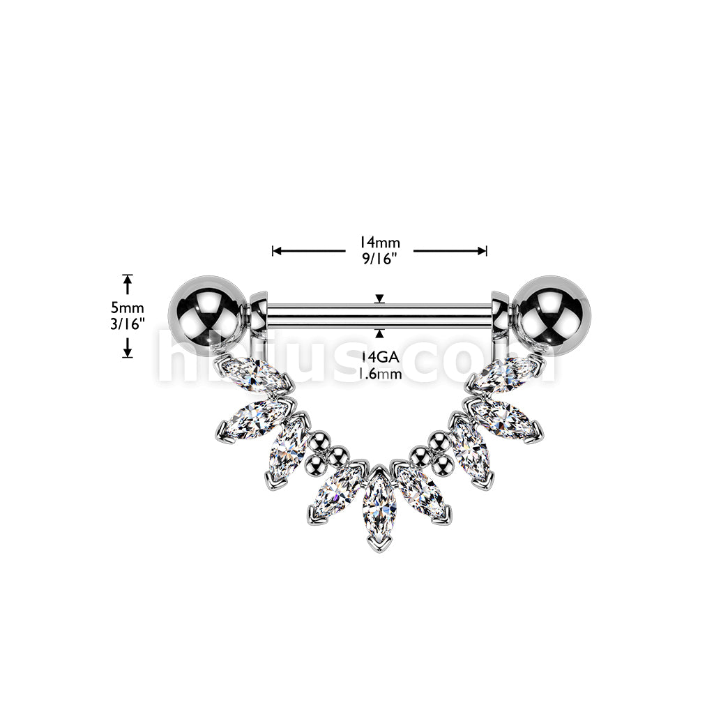 316L Surgical Steel 316L Nipple Barbell With Marquise CZ Fan Dangle - Image 4