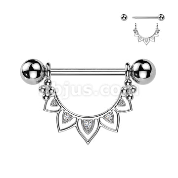 316L Surgical Steel 316L Nipple Barbell With CZ Filigree Fan Dangle - Image 2