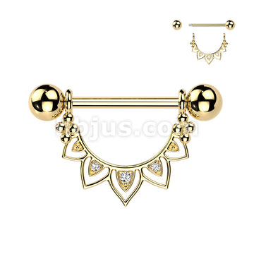 316L Surgical Steel 316L Nipple Barbell With CZ Filigree Fan Dangle - Image 3