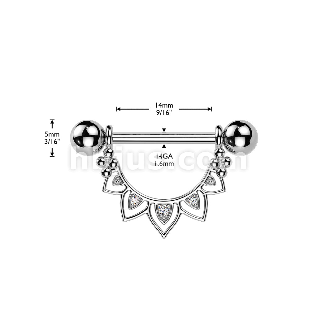 316L Surgical Steel 316L Nipple Barbell With CZ Filigree Fan Dangle - Image 4