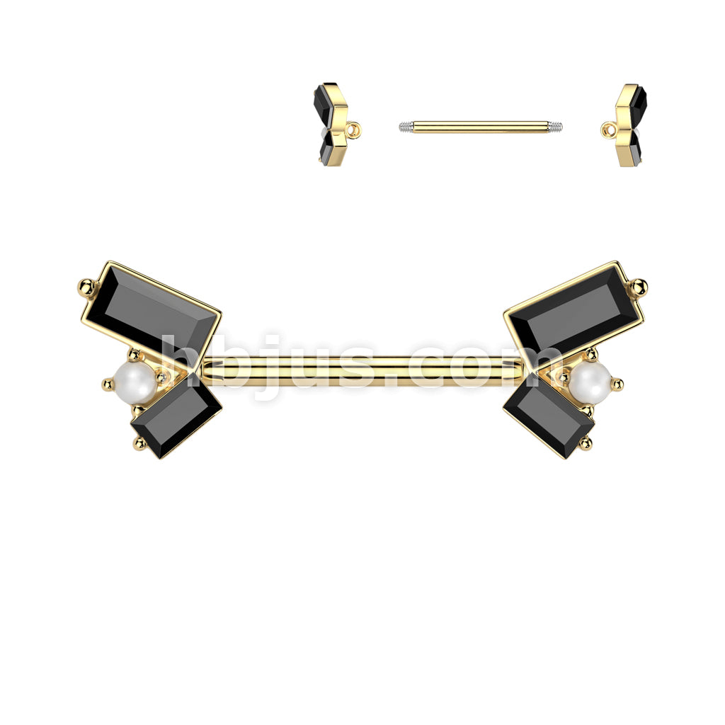 316L Surgical Steel 316L Surgical Steel Nipple Barbell With 2 Black... - Image 2
