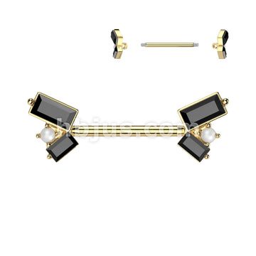 316L Surgical Steel 316L Surgical Steel Nipple Barbell With 2 Black... - Image 2