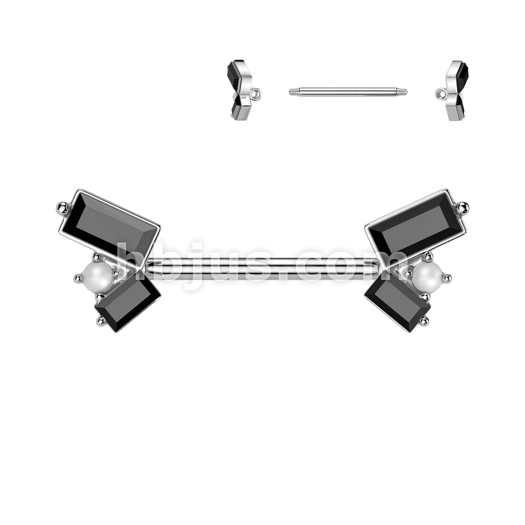316L Surgical Steel 316L Surgical Steel Nipple Barbell With 2 Black... - Image 3