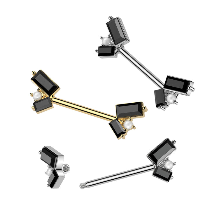 316L Surgical Steel 316L Surgical Steel Nipple Barbell With 2 Black...
