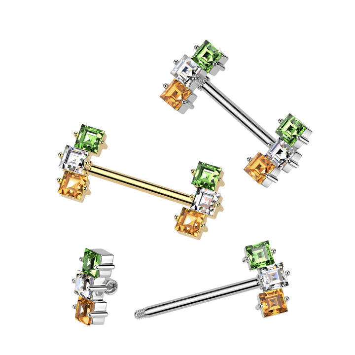 316L Surgical Steel 316L Surgical Steel Nipple Barbell With Multicolor...