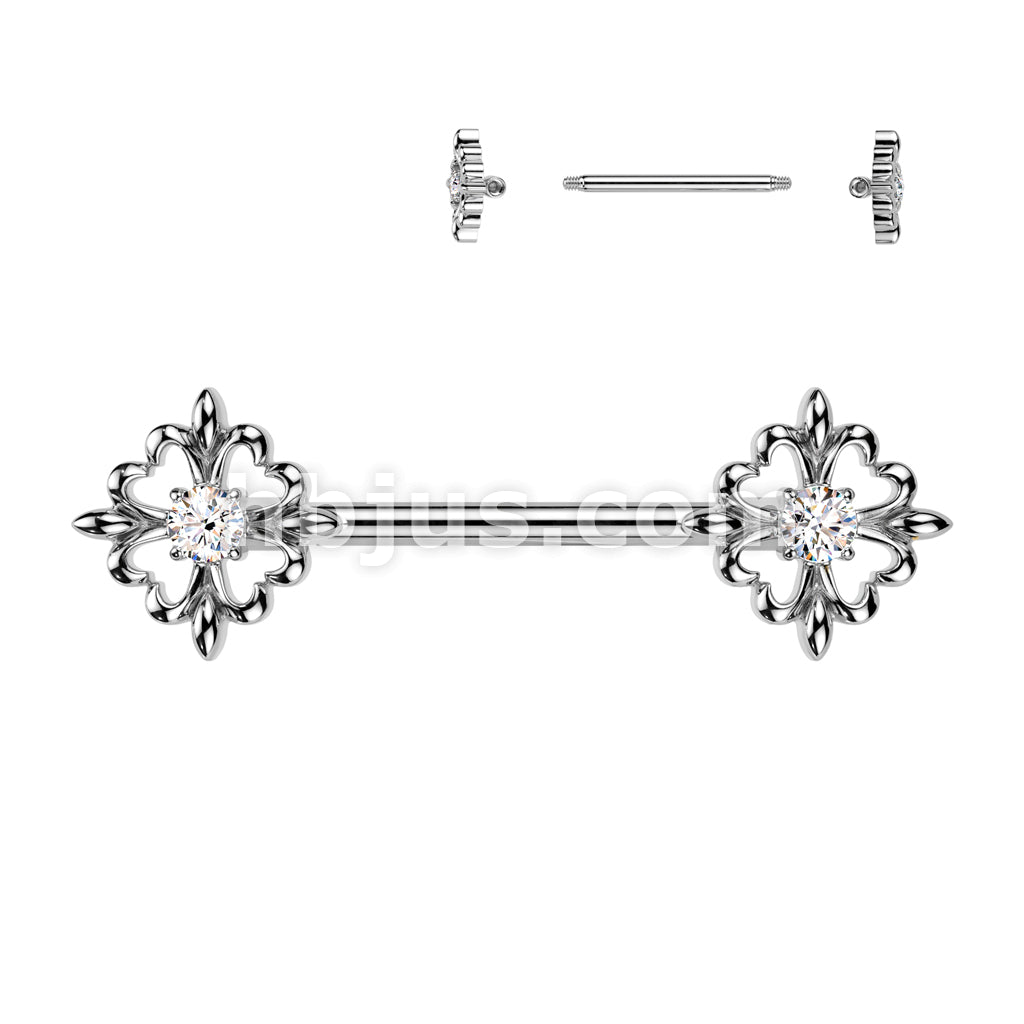 316L Surgical Steel 316L Surgical Steel Nipple Barbell With CZ Fleur De... - Image 2