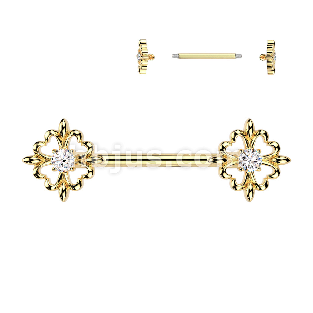 316L Surgical Steel 316L Surgical Steel Nipple Barbell With CZ Fleur De... - Image 3