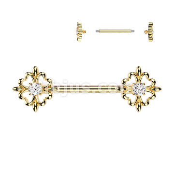 316L Surgical Steel 316L Surgical Steel Nipple Barbell With CZ Fleur De... - Image 3