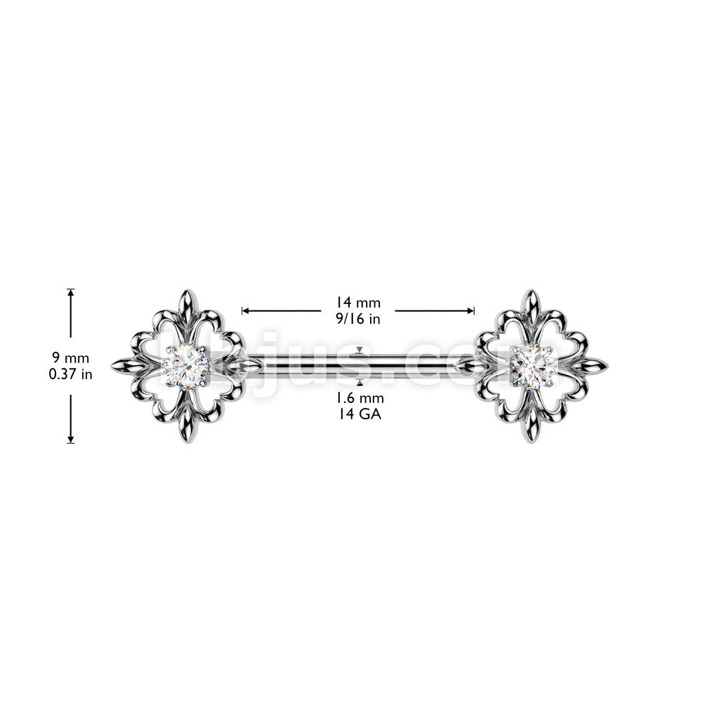 316L Surgical Steel 316L Surgical Steel Nipple Barbell With CZ Fleur De... - Image 4