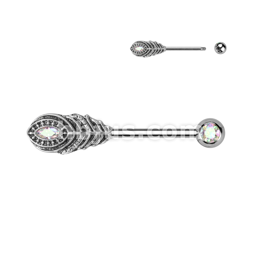316L Surgical Steel 316L Surgical Steel Nipple Barbell With Feather and... - Image 2