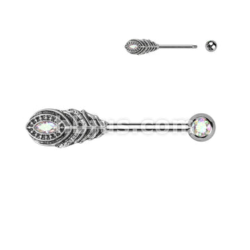316L Surgical Steel 316L Surgical Steel Nipple Barbell With Feather and... - Image 2