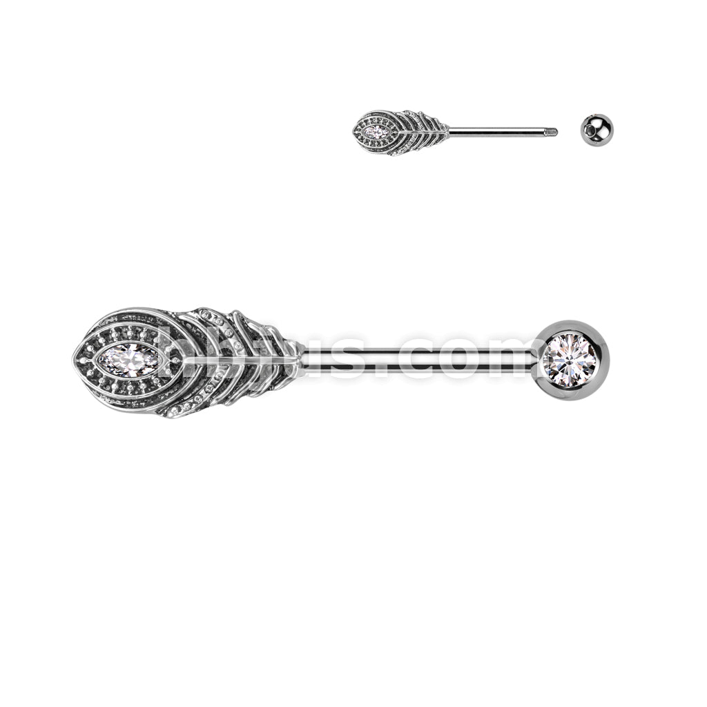 316L Surgical Steel 316L Surgical Steel Nipple Barbell With Feather and... - Image 3