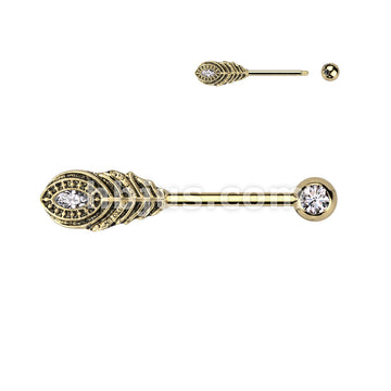 316L Surgical Steel 316L Surgical Steel Nipple Barbell With Feather and... - Image 4