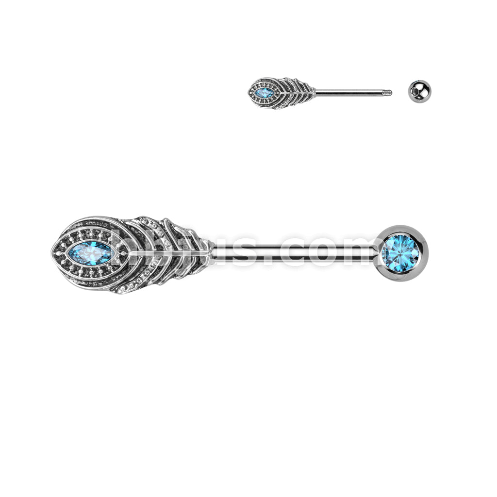 316L Surgical Steel 316L Surgical Steel Nipple Barbell With Feather and... - Image 5