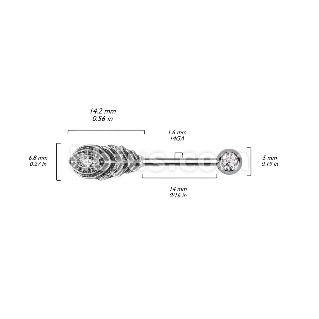 316L Surgical Steel 316L Surgical Steel Nipple Barbell With Feather and... - Image 6