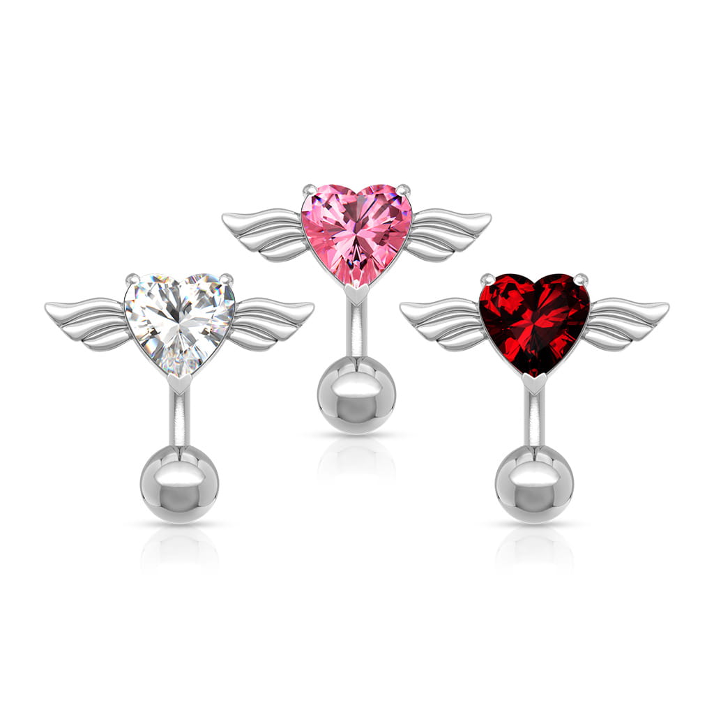 316L Surgical Steel Pack of Angel Winged 8mm Heart CZ With Top Down Belly Button Ring