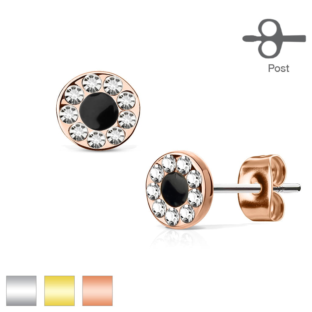 316L Surgical Steel Pair of Channel Set CZ Round with Black Center 316L...