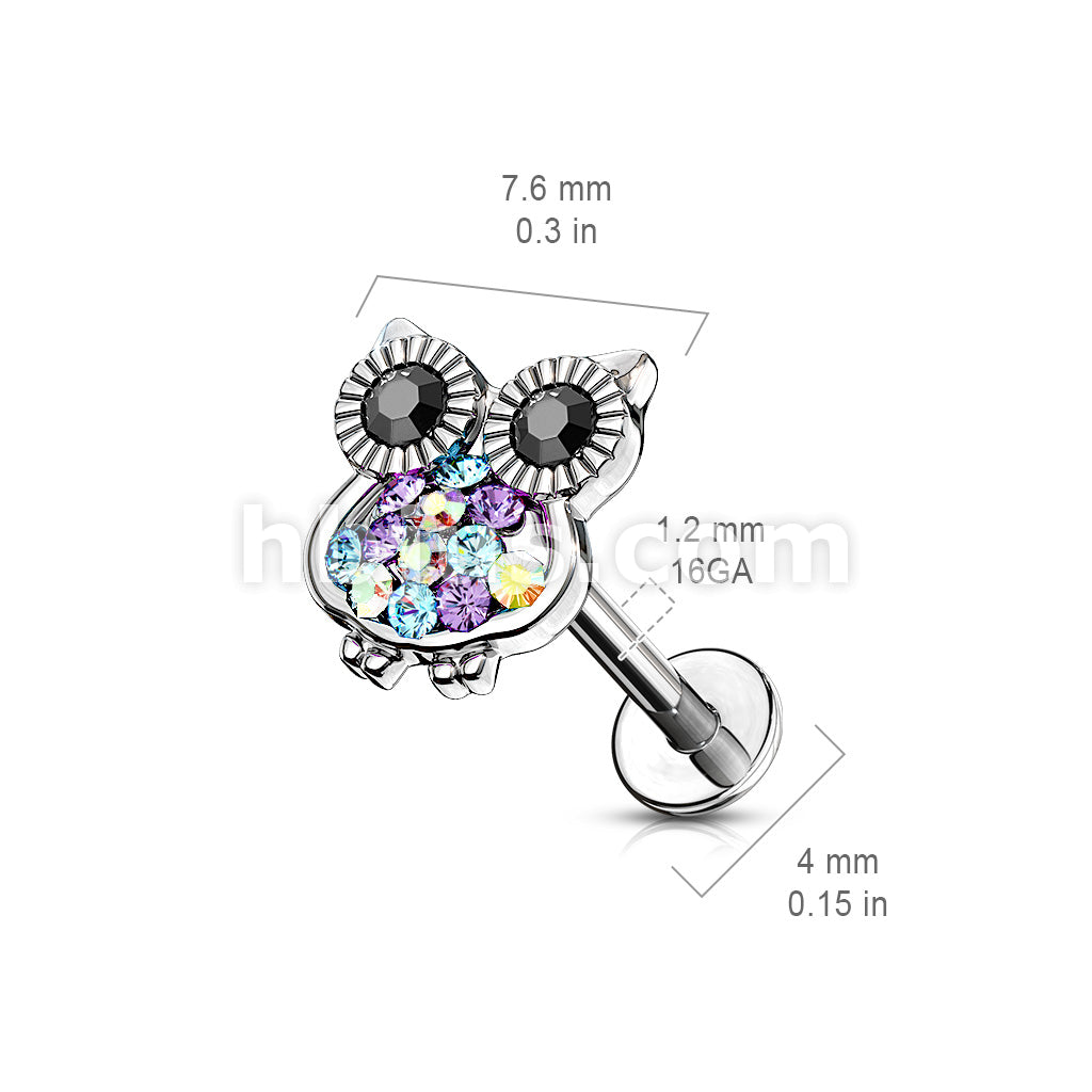 Multi Color Gemmed Owl Top 316L Surgical Steel Internally Threaded... - Image 3