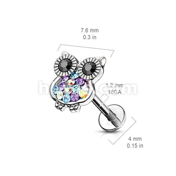 Multi Color Gemmed Owl Top 316L Surgical Steel Internally Threaded... - Image 3