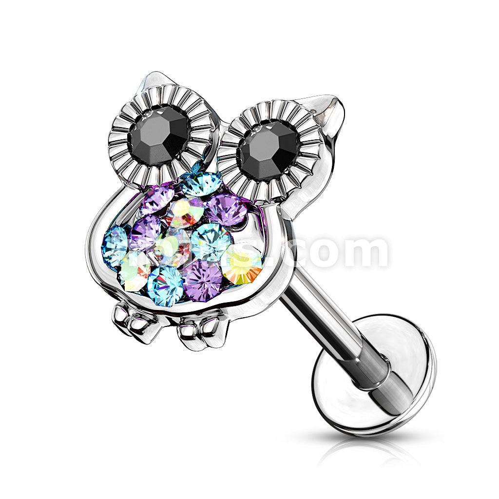 Multi Color Gemmed Owl Top 316L Surgical Steel Internally Threaded... - Image 2