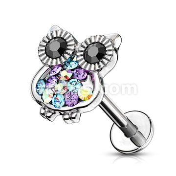 Multi Color Gemmed Owl Top 316L Surgical Steel Internally Threaded... - Image 2