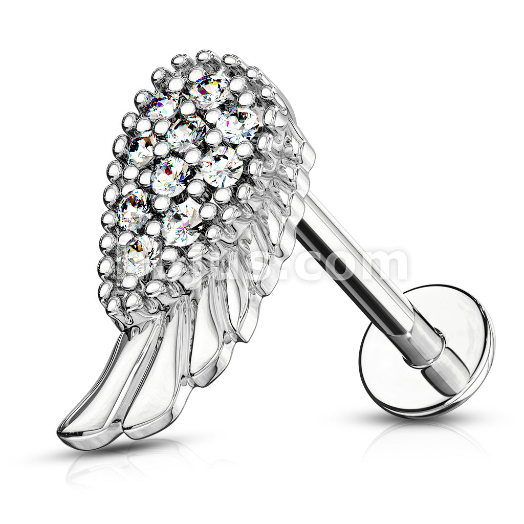 316L Surgical Steel CZ Paved Angel Wing Top Internally Threaded 316L... - Image 3