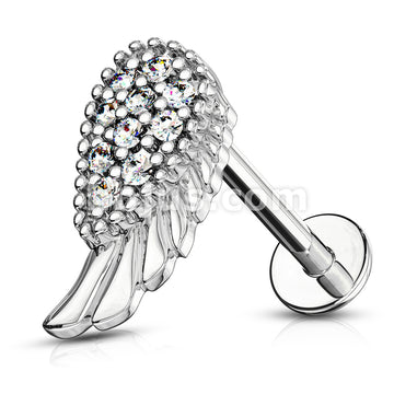 316L Surgical Steel CZ Paved Angel Wing Top Internally Threaded 316L... - Image 3