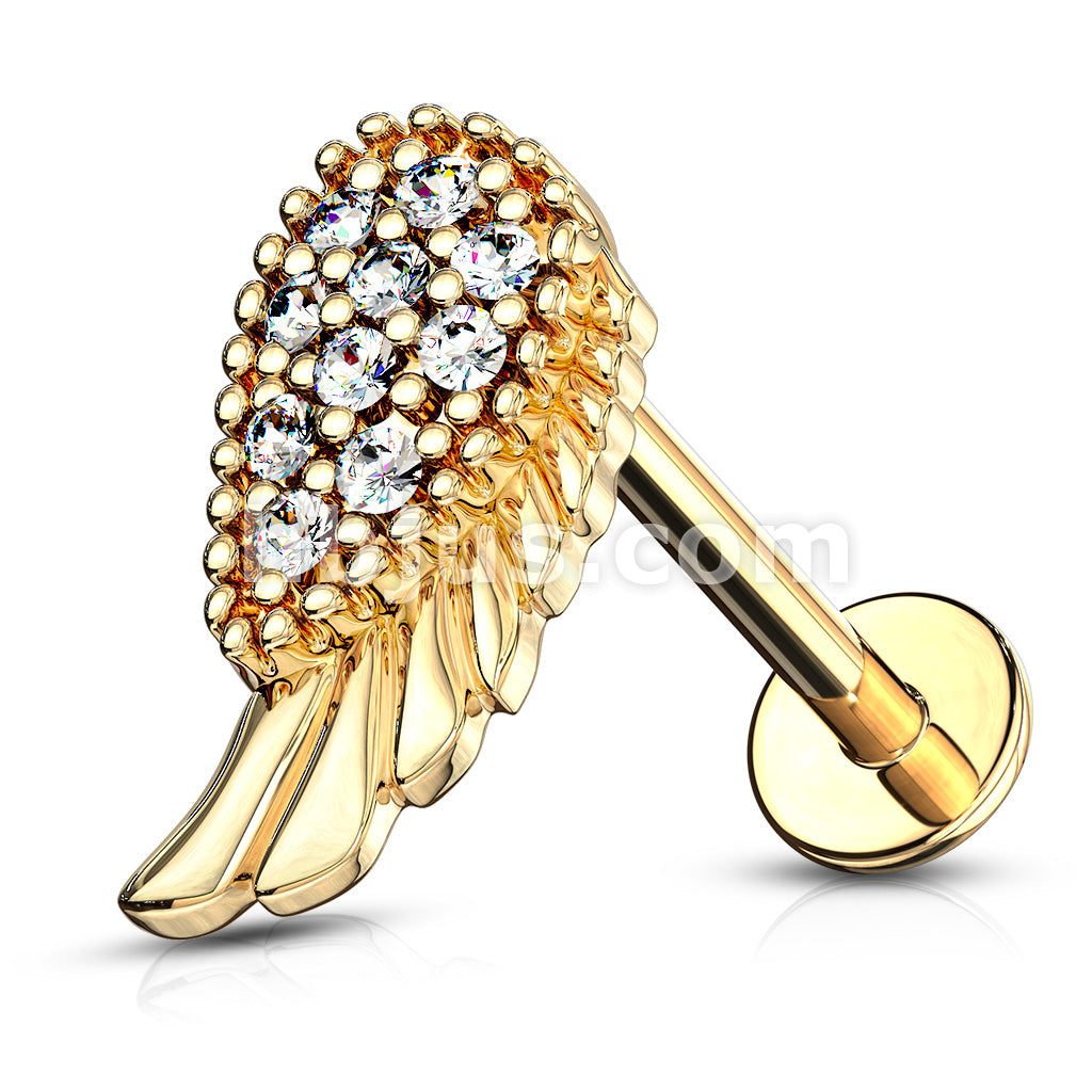 316L Surgical Steel CZ Paved Angel Wing Top Internally Threaded 316L... - Image 4