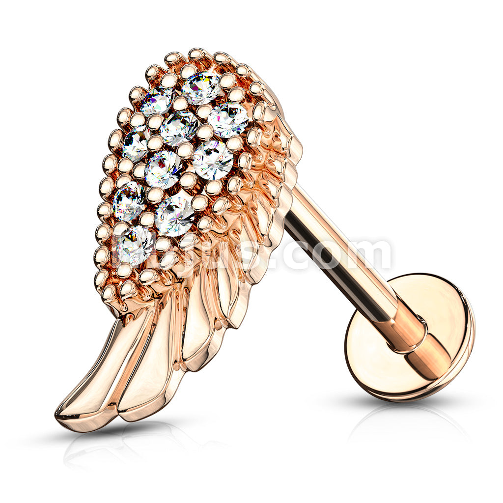 316L Surgical Steel CZ Paved Angel Wing Top Internally Threaded 316L... - Image 5