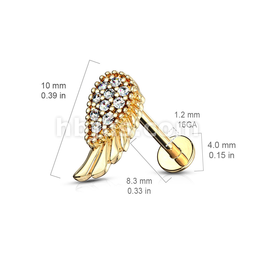 316L Surgical Steel CZ Paved Angel Wing Top Internally Threaded 316L... - Image 6
