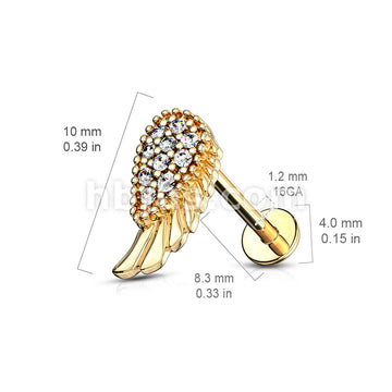 316L Surgical Steel CZ Paved Angel Wing Top Internally Threaded 316L... - Image 6