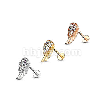 316L Surgical Steel CZ Paved Angel Wing Top Internally Threaded 316L... - Image 7