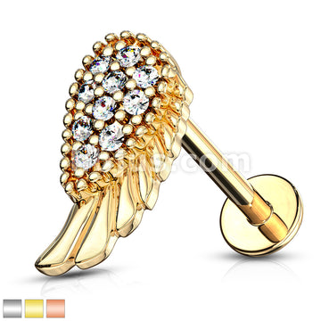 316L Surgical Steel CZ Paved Angel Wing Top Internally Threaded 316L... - Image 2