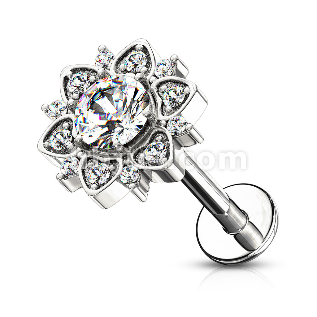 Paved CZ Flower With Round CZ Center Internally Threaded 316L Surgical... - Image 3