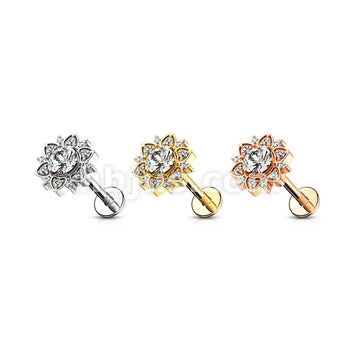 Paved CZ Flower With Round CZ Center Internally Threaded 316L Surgical... - Image 7