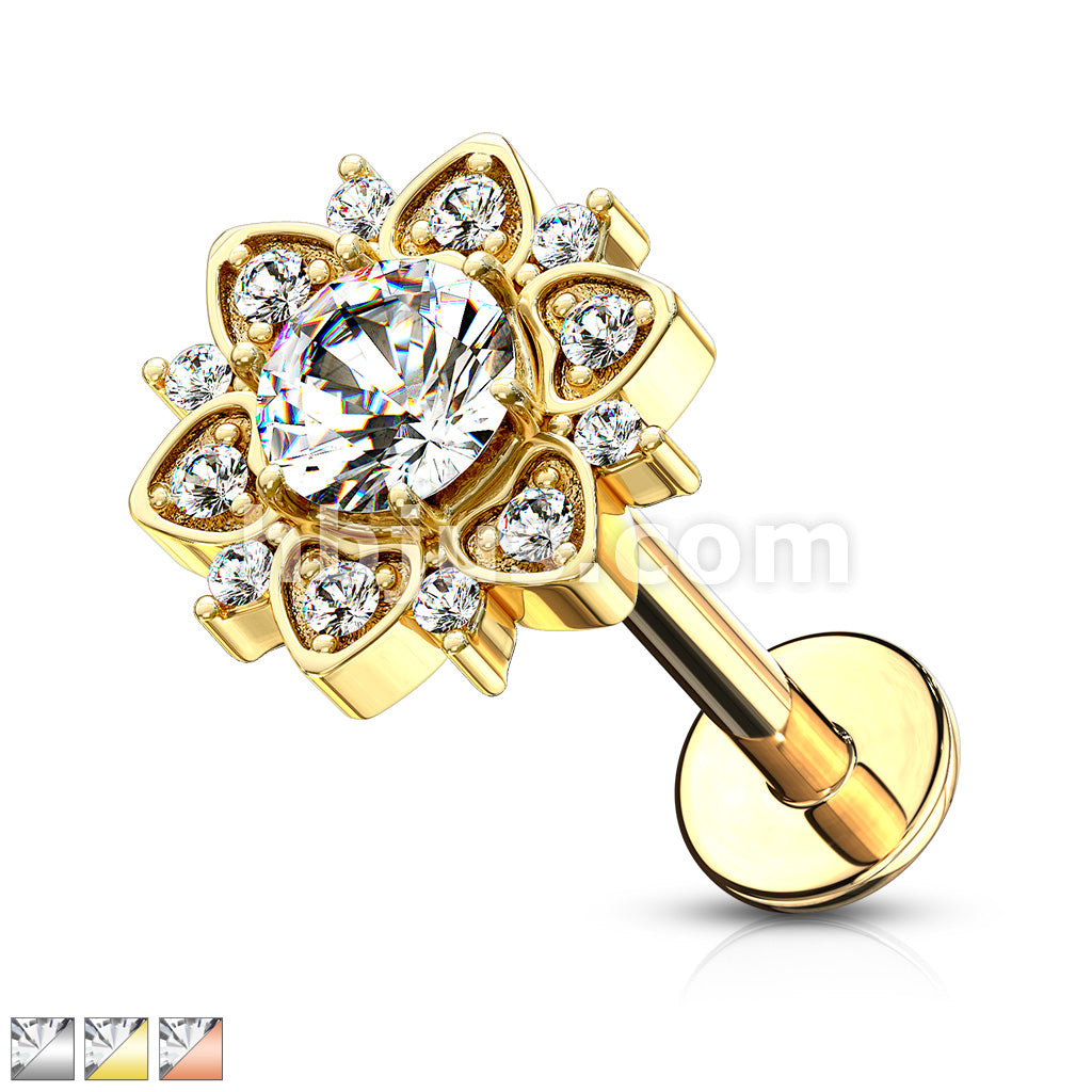 Paved CZ Flower With Round CZ Center Internally Threaded 316L Surgical... - Image 2