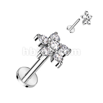Double Tiered 6 CZ Flower Top Internally Threaded 316L Surgical Steel... - Image 2