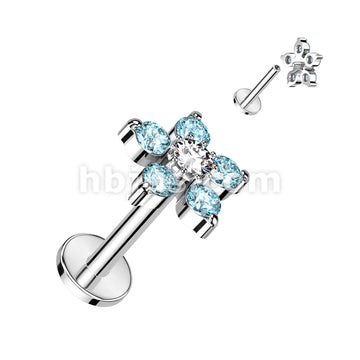 Double Tiered 6 CZ Flower Top Internally Threaded 316L Surgical Steel... - Image 5