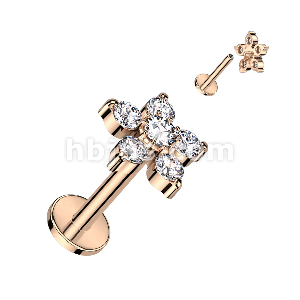 Double Tiered 6 CZ Flower Top Internally Threaded 316L Surgical Steel... - Image 6