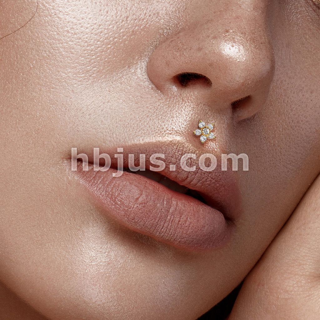 Double Tiered 6 CZ Flower Top Internally Threaded 316L Surgical Steel... - Image 8