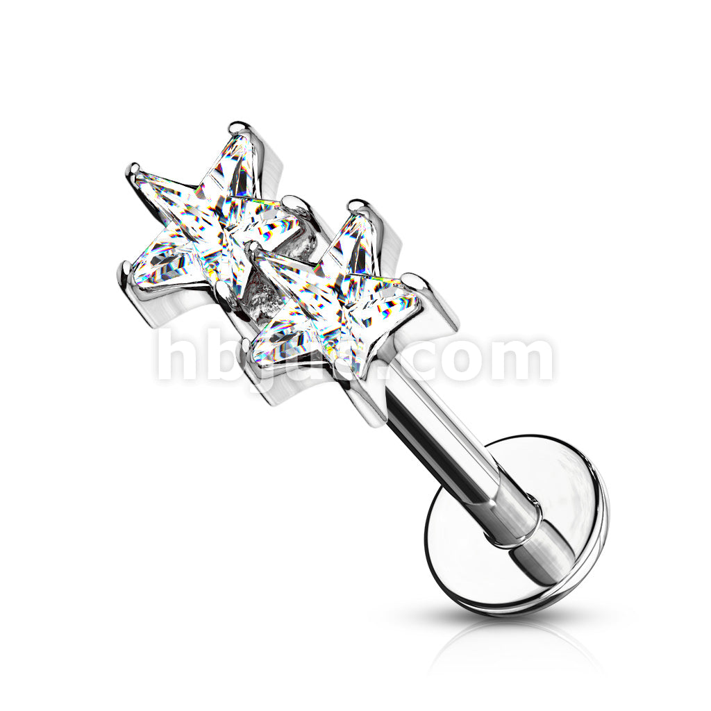 Twin CZ Star Top Internally Threaded 316L Surgical Steel Flat Back... - Image 3