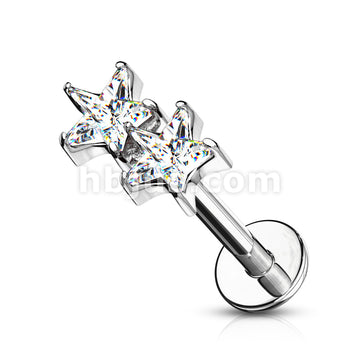 Twin CZ Star Top Internally Threaded 316L Surgical Steel Flat Back... - Image 3
