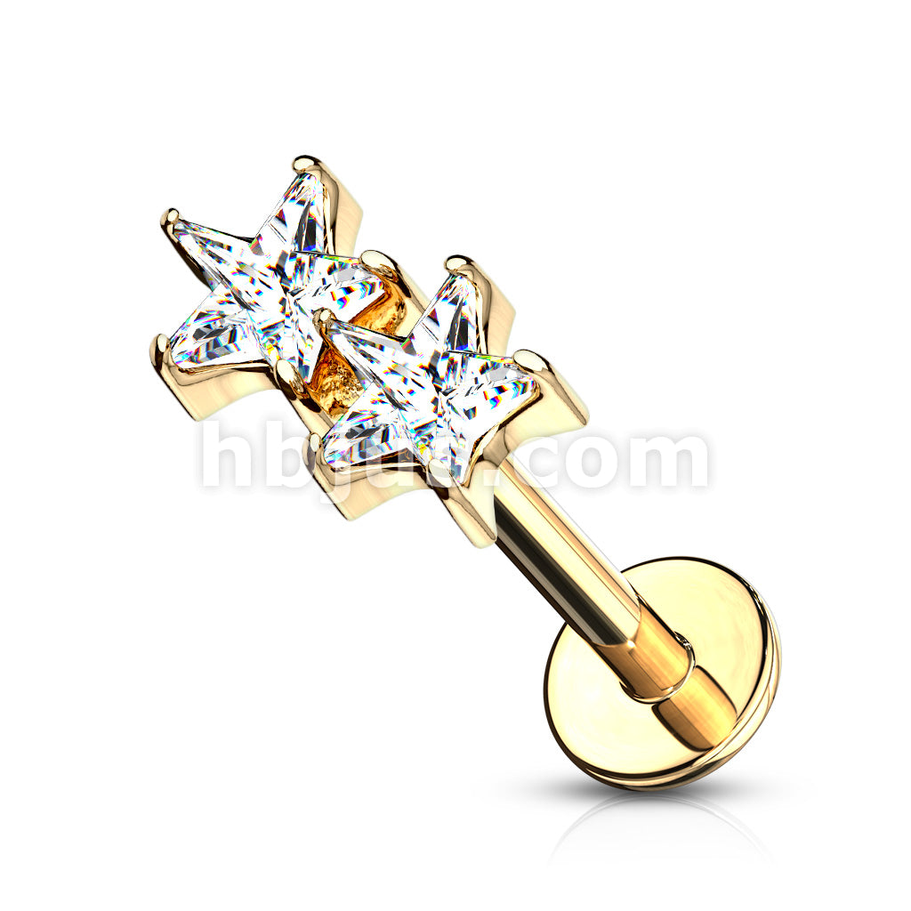 Twin CZ Star Top Internally Threaded 316L Surgical Steel Flat Back... - Image 4
