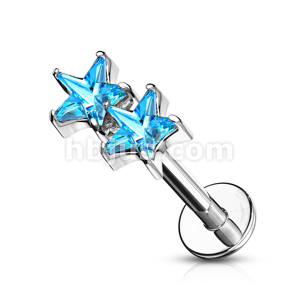 Twin CZ Star Top Internally Threaded 316L Surgical Steel Flat Back... - Image 5