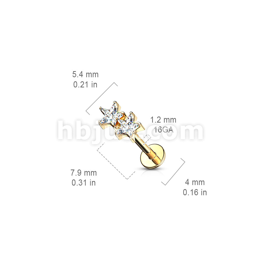 Twin CZ Star Top Internally Threaded 316L Surgical Steel Flat Back... - Image 7
